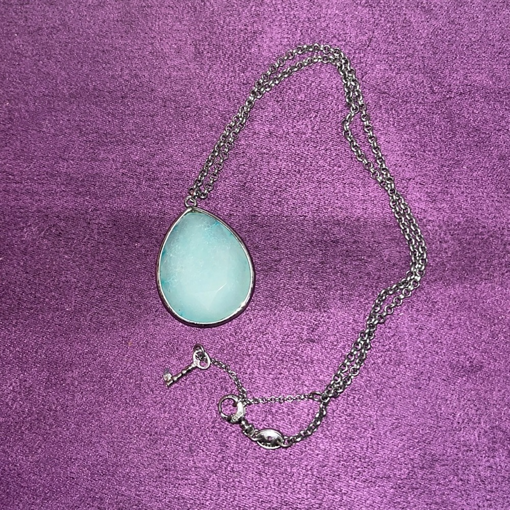 FOSSIL turquoise teardrop pendant stainless steel necklace